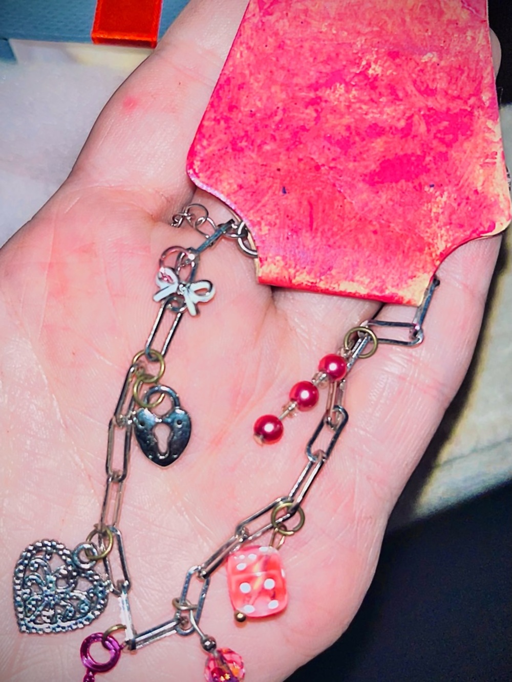 “The Girly Gambler” Silver Charms and Bracelet with Lock & Key, Heart Accents